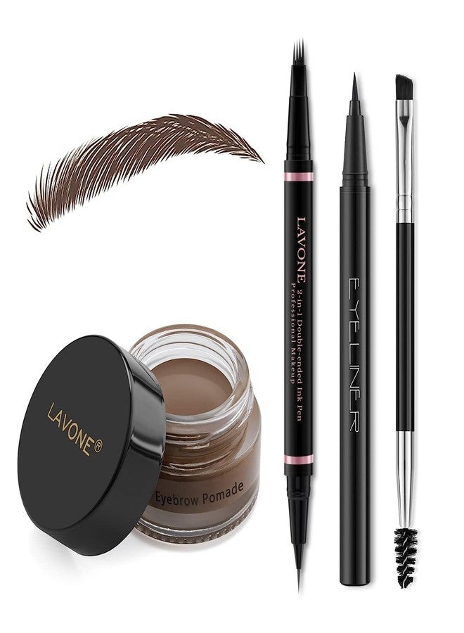 Eyebrow Pencil Brow Set, with 2 in 1 Waterproof Microblading Eyebrow Pen, Eyebrow Pomade, Eyeliner and Dual-ended Eyebrow Brush, Brow Pencil Kit for Natural Eyebrows - 12 Dark Brown
